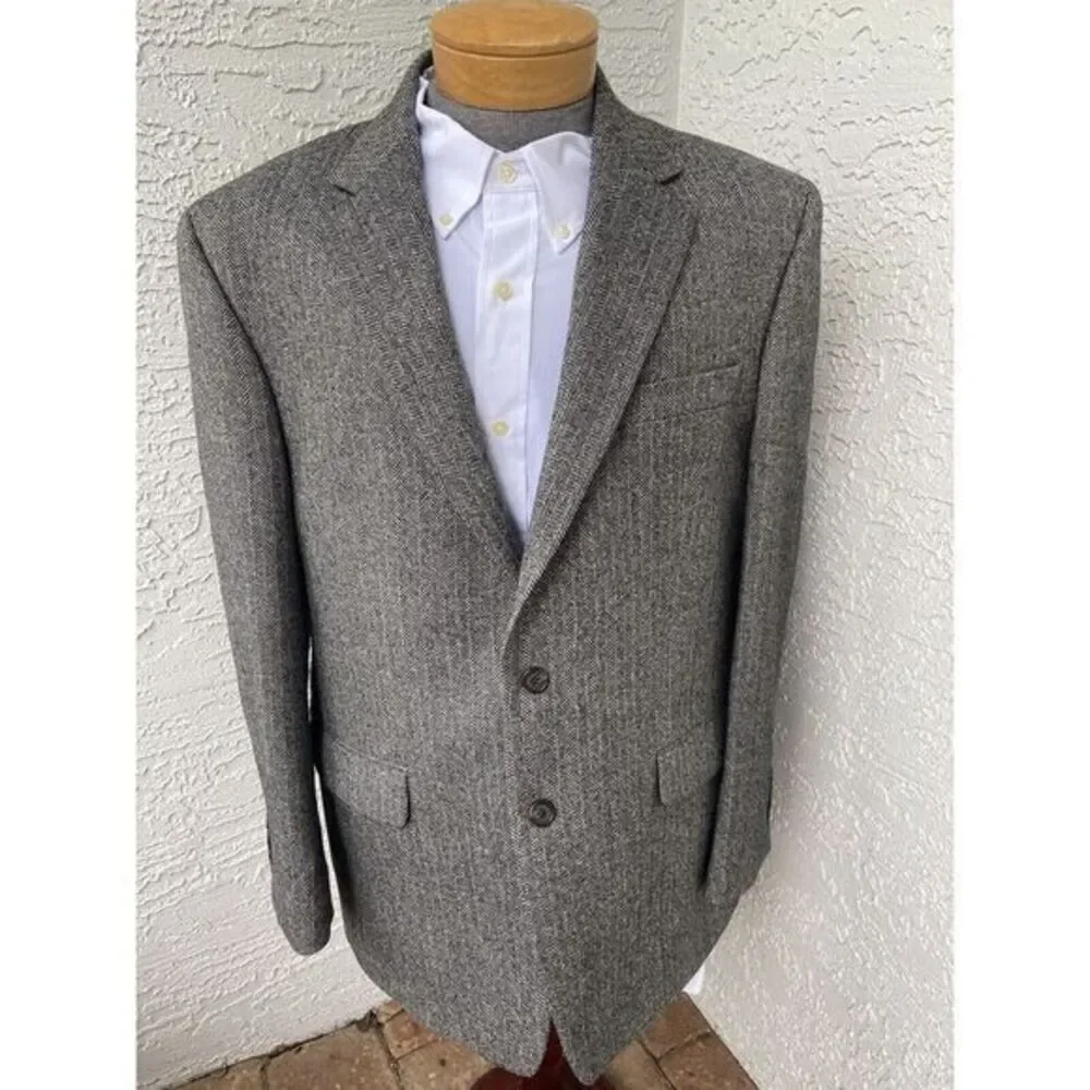 Lauren Ralph Lauren Sport‎ Coat Jacket Men 43 R Brown Tweed Wool Herringbone